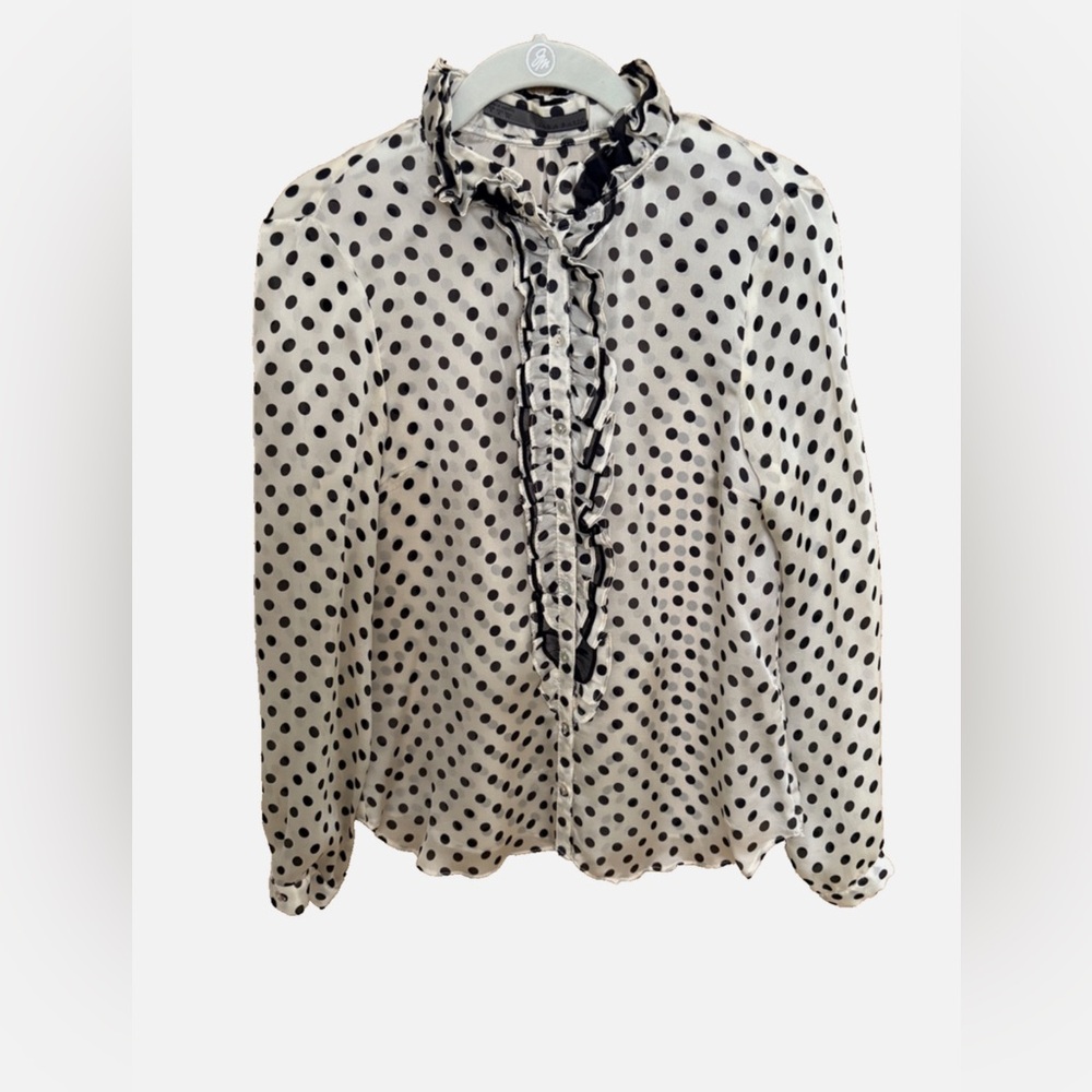 Women's Zara Basic Ruffled Polka Dot Blouse - Size M